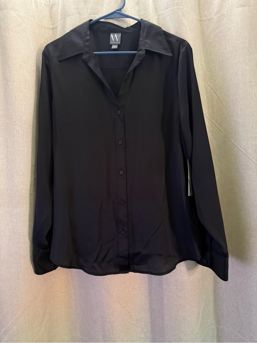 Worthington Satin Black Button-Up Blouse